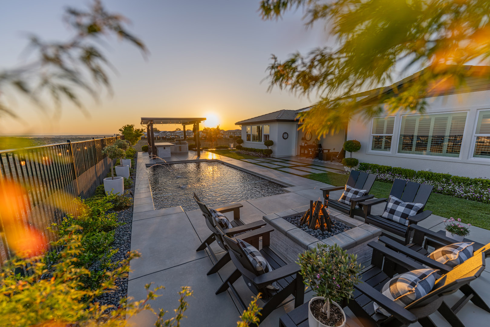 Lincoln Pool Design w/ Outdoor Kitchen and Firepit