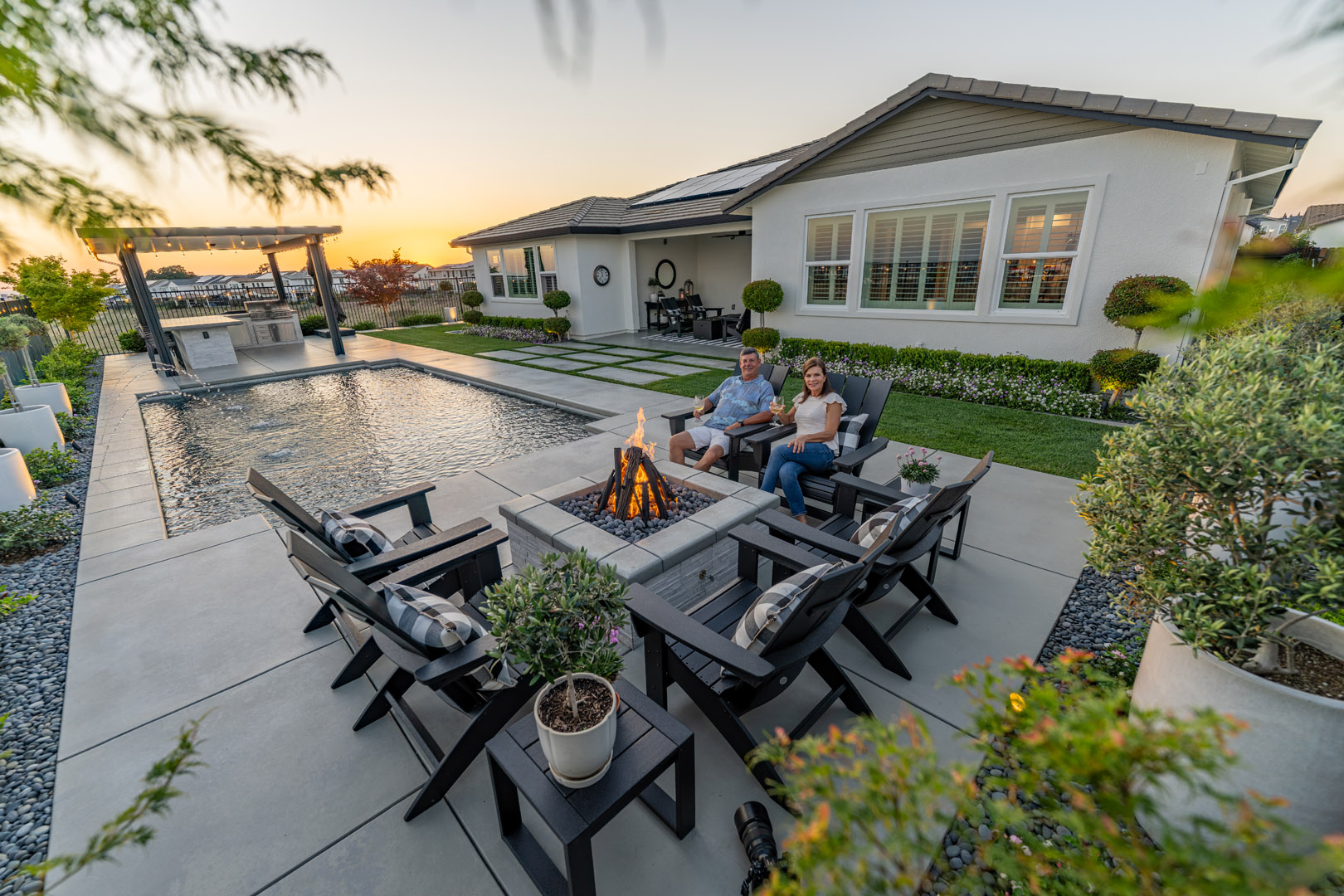 Lincoln Pool Design w/ Outdoor Kitchen and Firepit