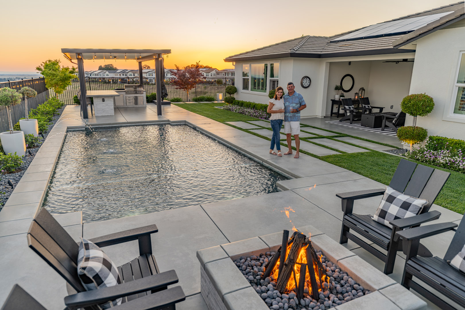 Lincoln Pool Design w/ Outdoor Kitchen and Firepit